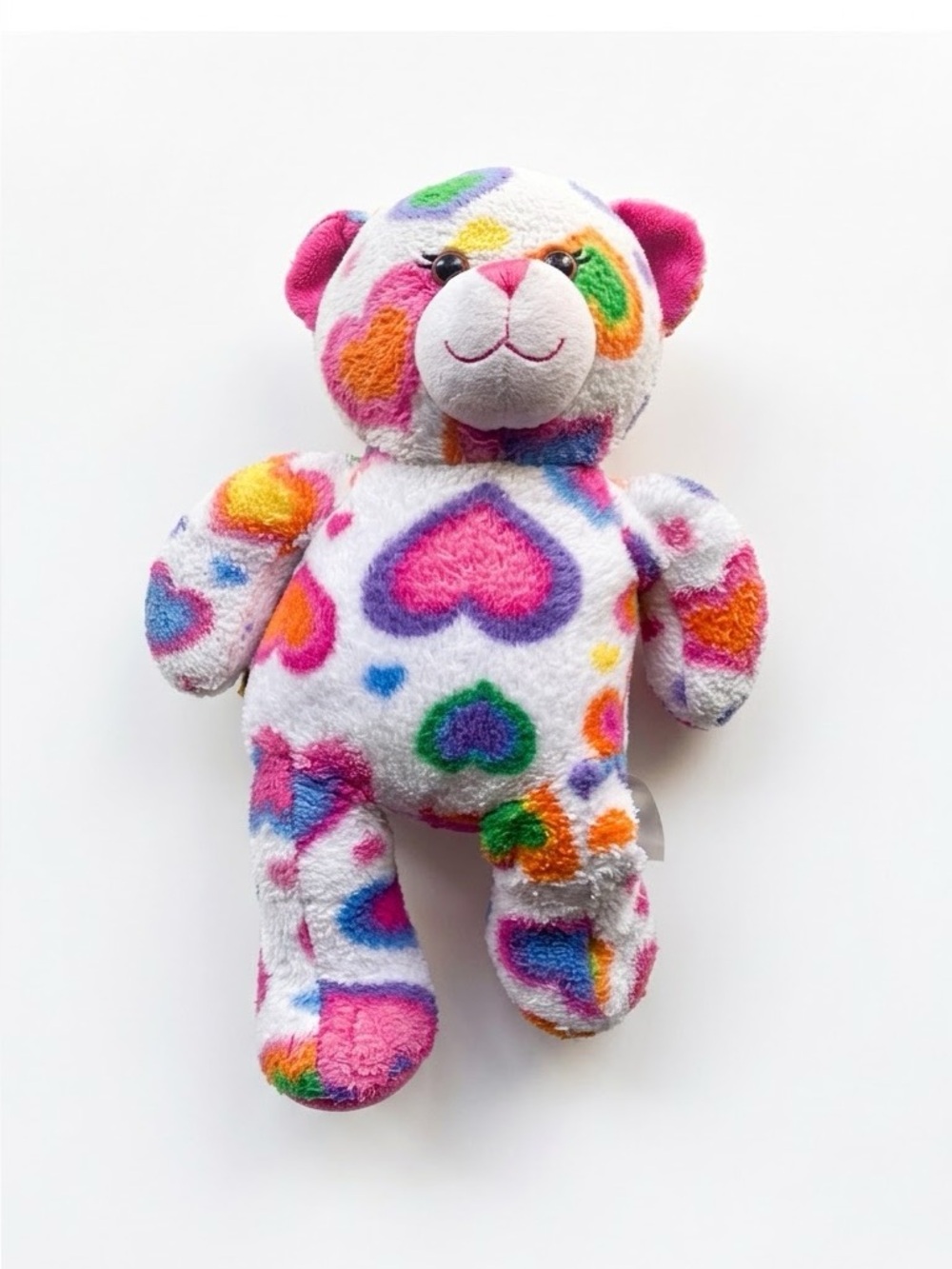 Build A Bear Rainbow Hearts Teddy Bear Plush White Colourful Stuffed Animal 16”